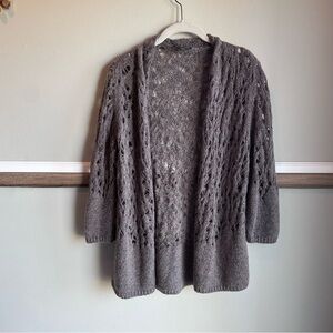 Eileen Fisher Gray Wool Mohair Cardigan Sweater Open Knit Longline